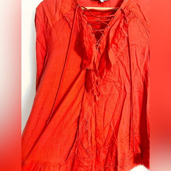IRO Finley Red Ruffle Lace-up Blouse Boho - Picture 3 of 12